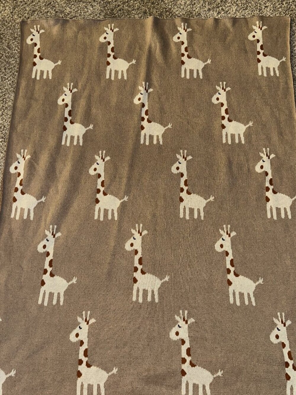 Made In India Giraffe Baby Blanket Knitted 100% Cotton Tan Gender Neutral EUC